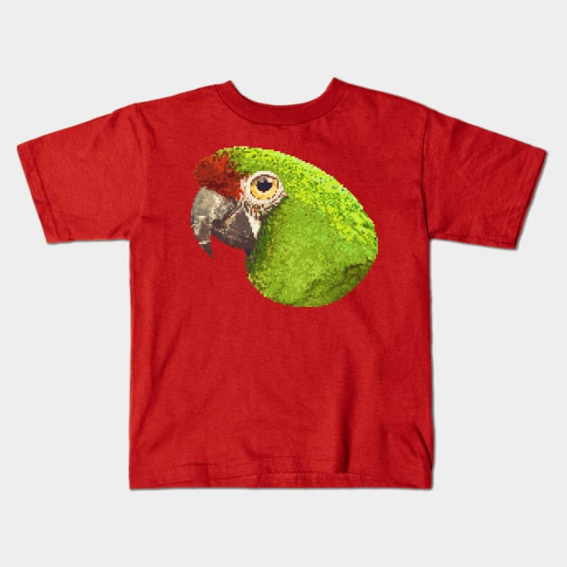 Military macaw bird head pixel art Kids T-Shirt by Arteria6e9Vena